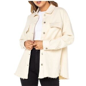 Celebrity Pink Cream 100% Cotton Denim Frayed Hem Shacket Shirt Jacket